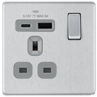 BG Screwless Brushed Steel Single USB A+C Socket FBS21UAC18G available from RS Electrical Supplies