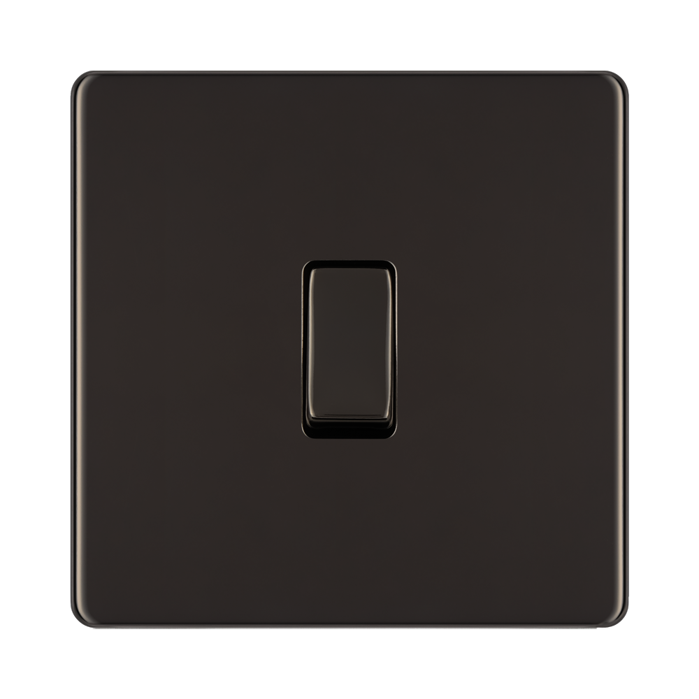 Front view of BG Nexus Screwless Black Nickel Intermediate Light Switch