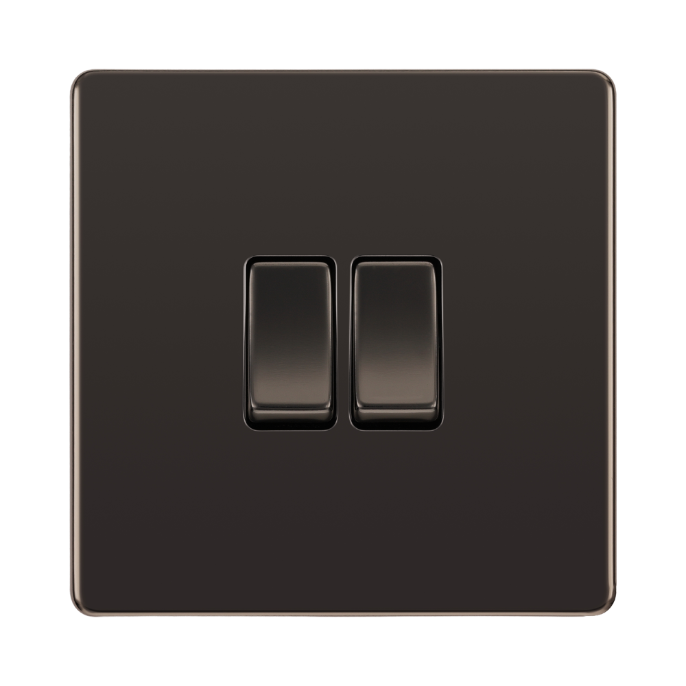 Front view of BG Nexus Screwless Black Nickel 2G Intermediate Light Switch FBN2GINT