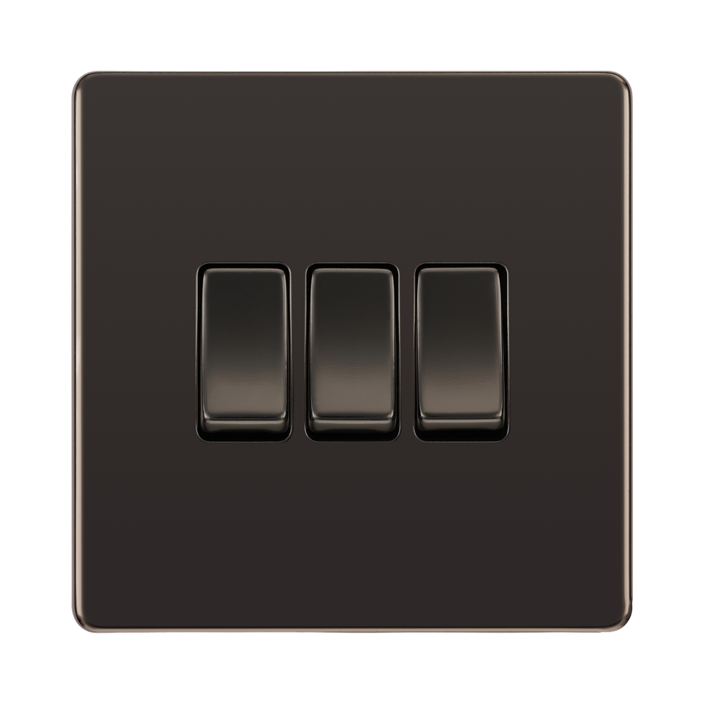 Front view of BG Nexus Screwless Black Nickel 3G 2W Light Switch