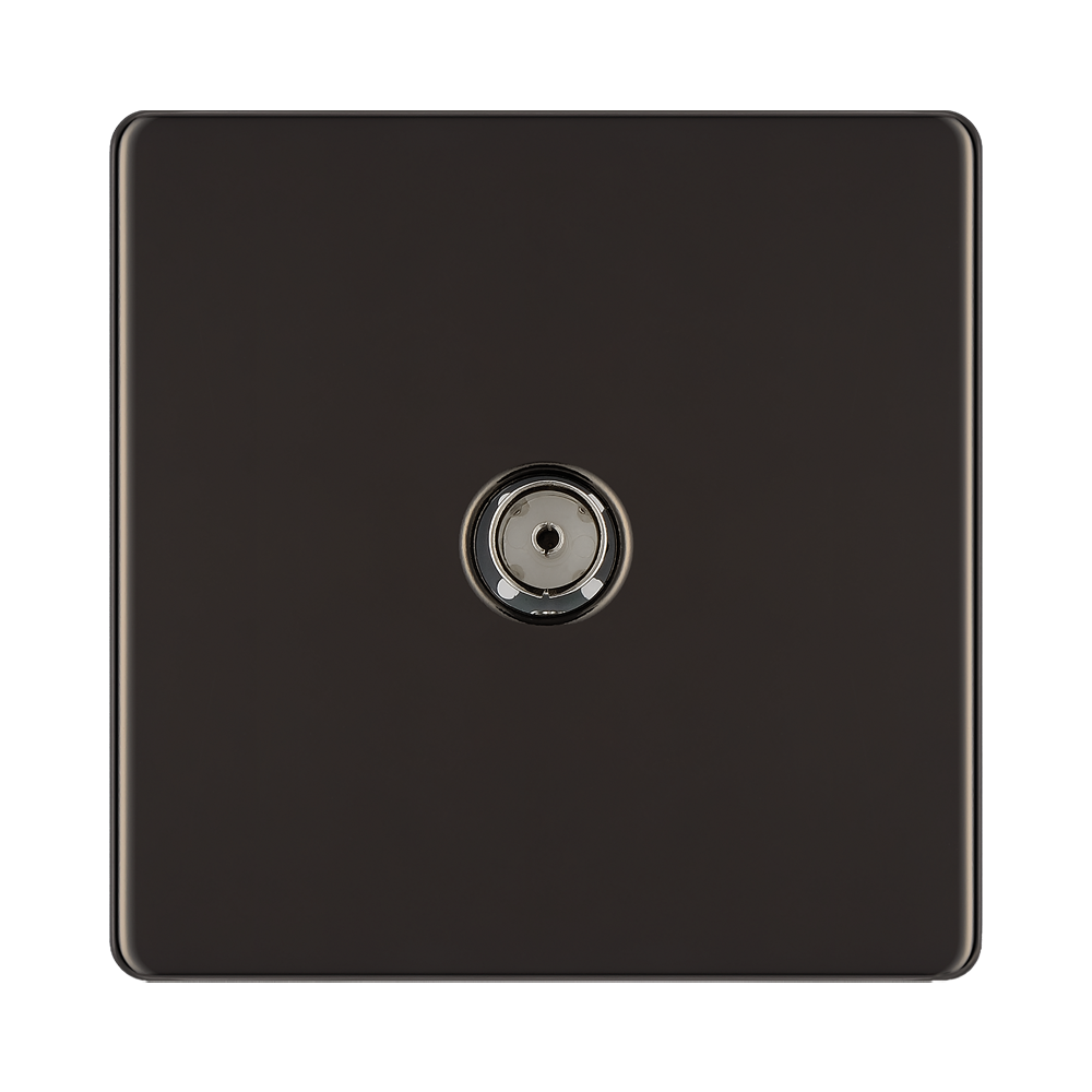 Front view of BG Nexus Screwless Black Nickel Co-axial Socket