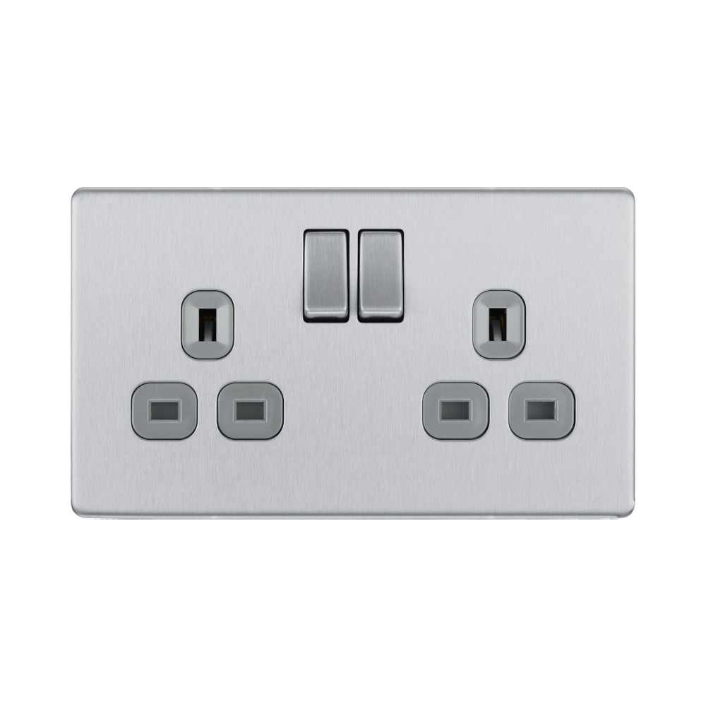 Front view of BG Nexus Screwless Brushed Steel 13A Double Socket