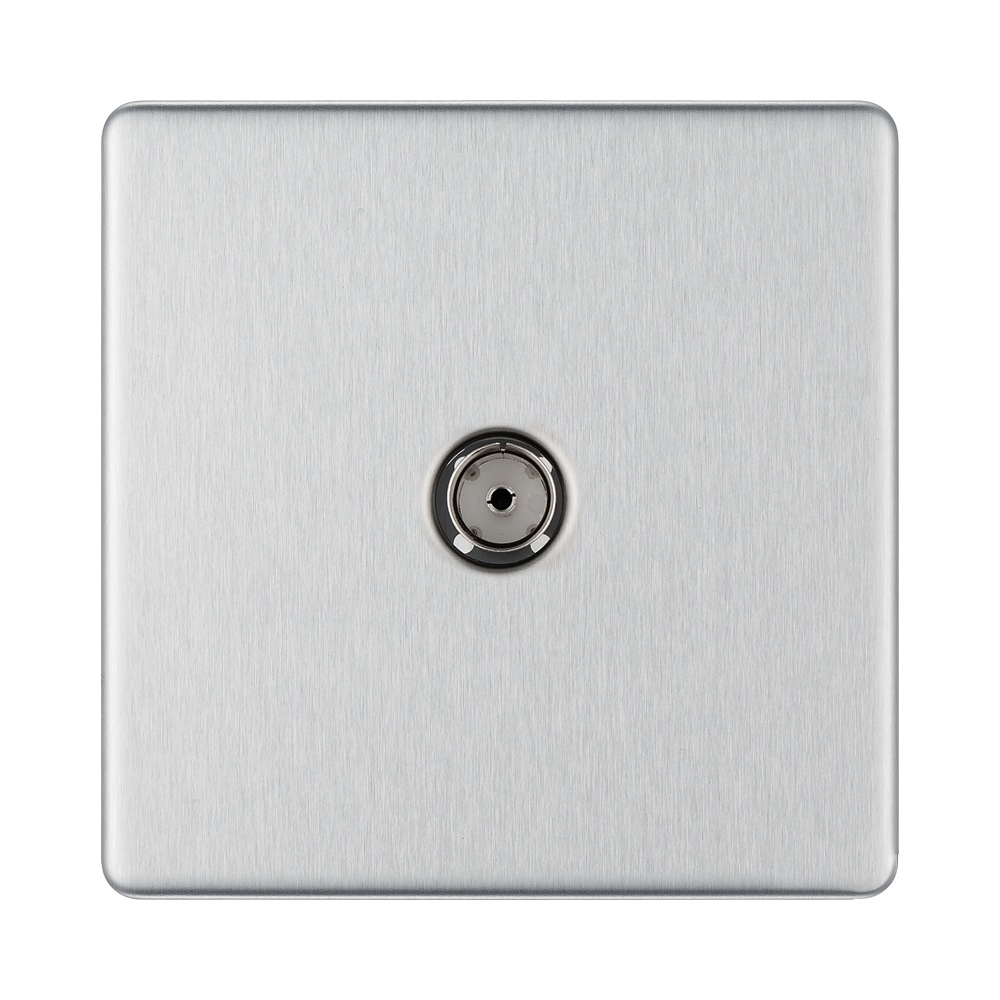 Front view of BG Nexus Screwless Brushed Steel Co-axial Socket