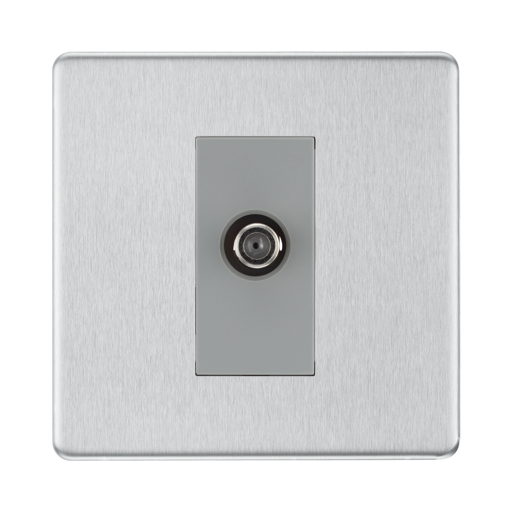 Front view of BG Nexus Screwless Brushed Steel Satellite Socket FBS64G