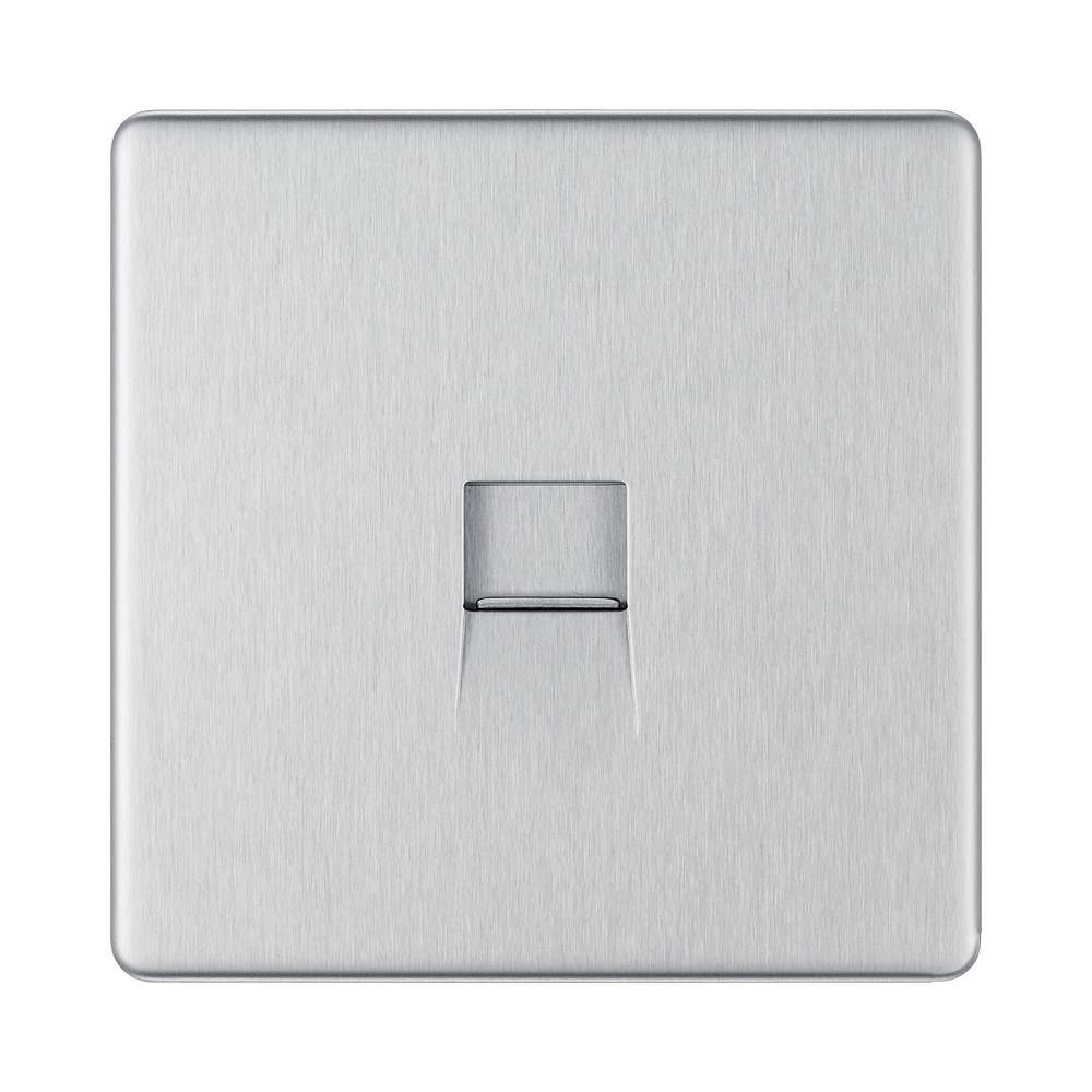 Front view of BG Nexus Screwless Brushed Steel Master Telephone Socket