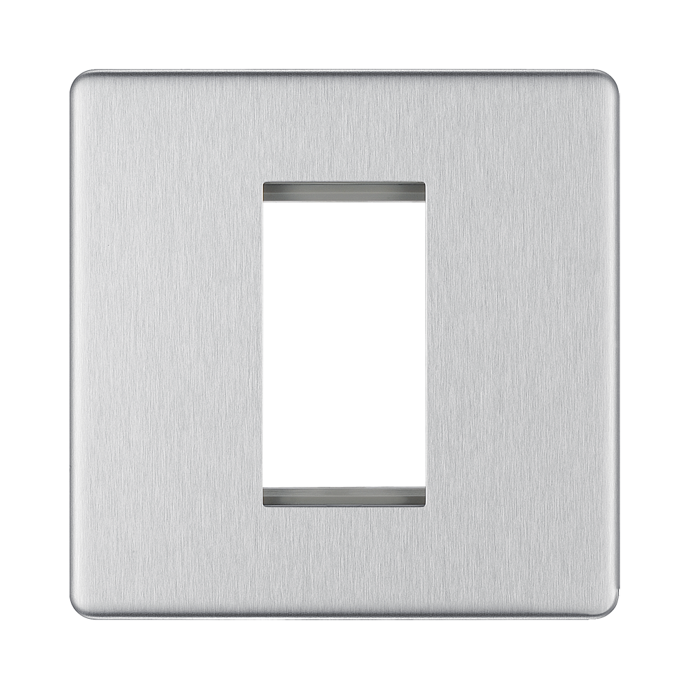 Front view of BG Nexus Screwless Brushed Steel 1G Euro Plate
