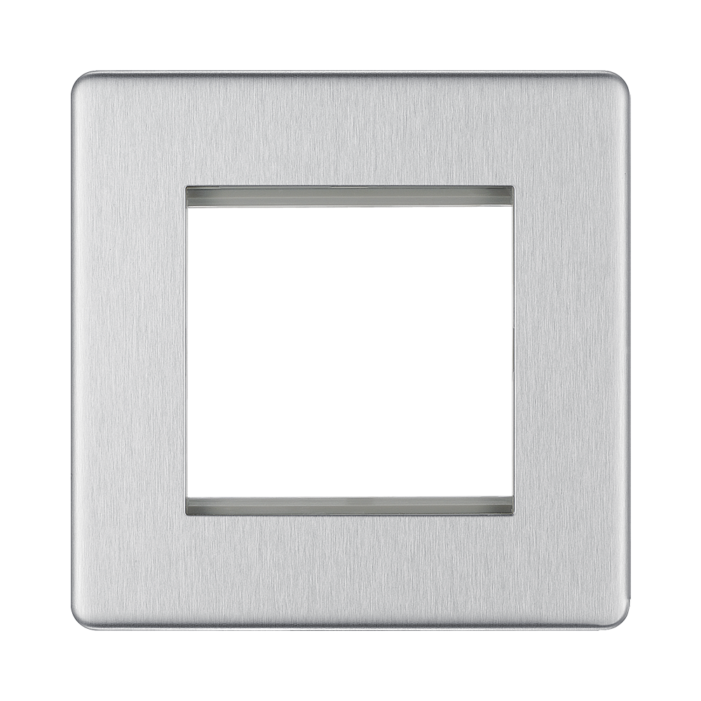 Front view of BG Nexus Screwless Brushed Steel 2G Euro Plate