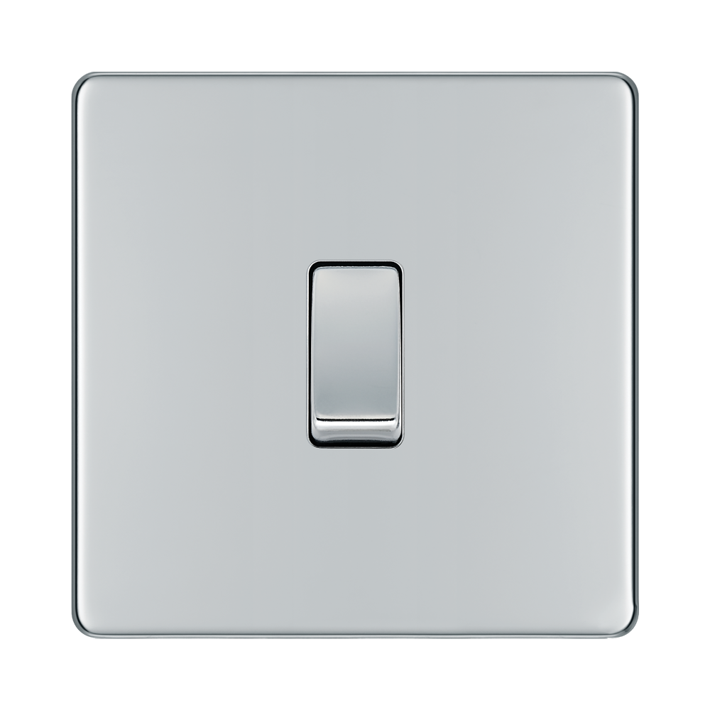 Front view of BG Nexus Screwless Polished Chrome Intermediate Light Switch