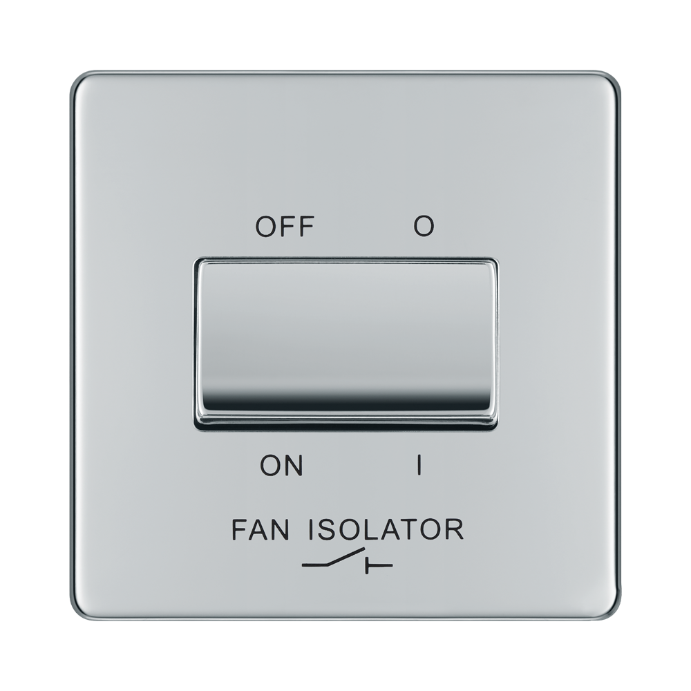 Front view of BG Nexus Screwless Polished Chrome Fan Isolator Switch