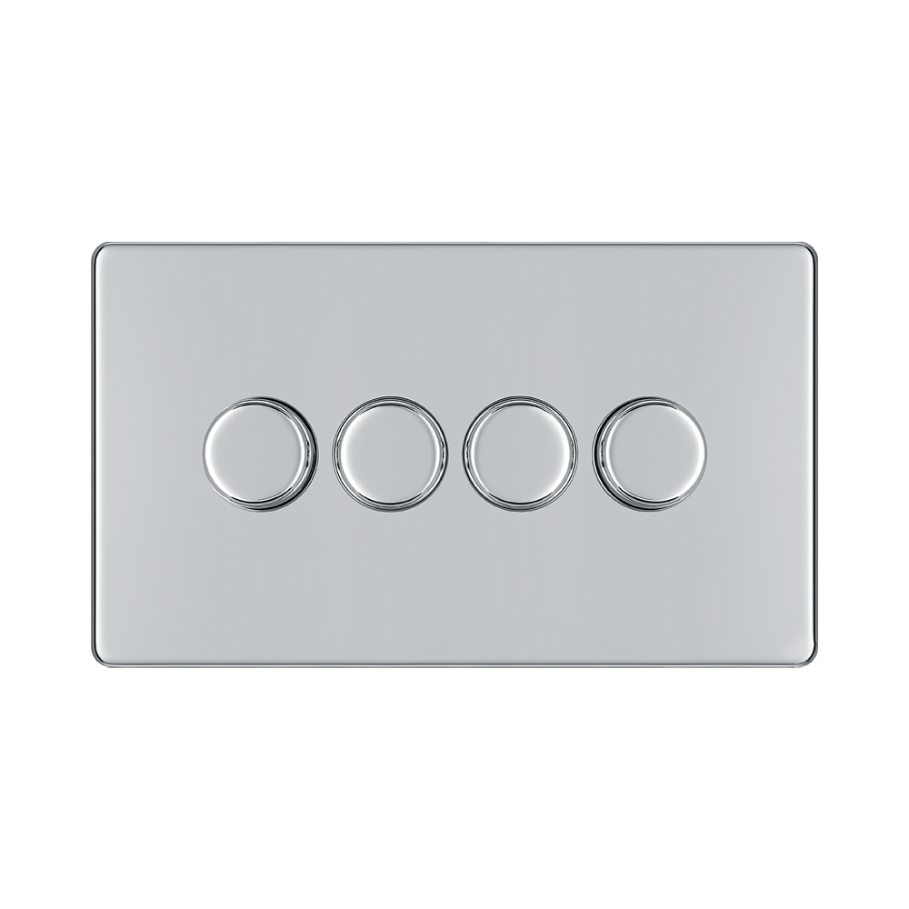Front view of BG Nexus Screwless Polished Chrome 4G Dimmer Switch