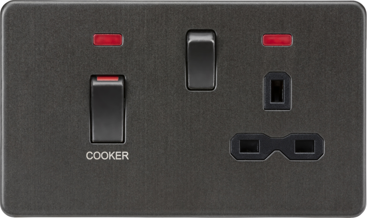 Knightsbridge Screwless Smoked Bronze 45A Cooker Switch with Neon SFR83MNSB Available from The Switch Depot