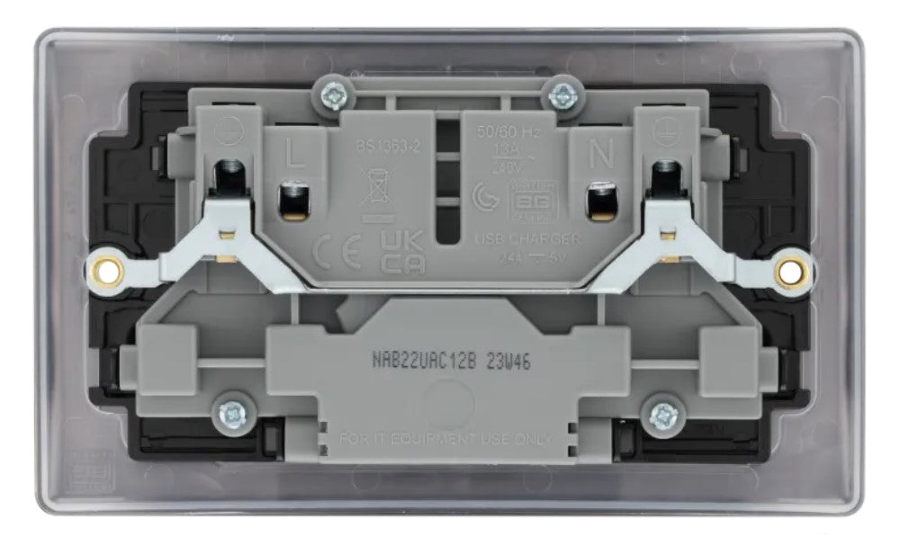 Nexus Metal Antique Brass 13A Double USB Socket with 12W A & C Ports NAB22UAC12B-The Switch Depot
