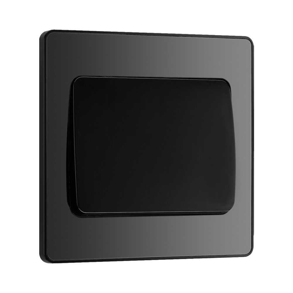 BG Evolve Polycarbonate Black Chrome 1G Wide Rocker Light Switch PCDBC12WB Available From RS Electrical left side side