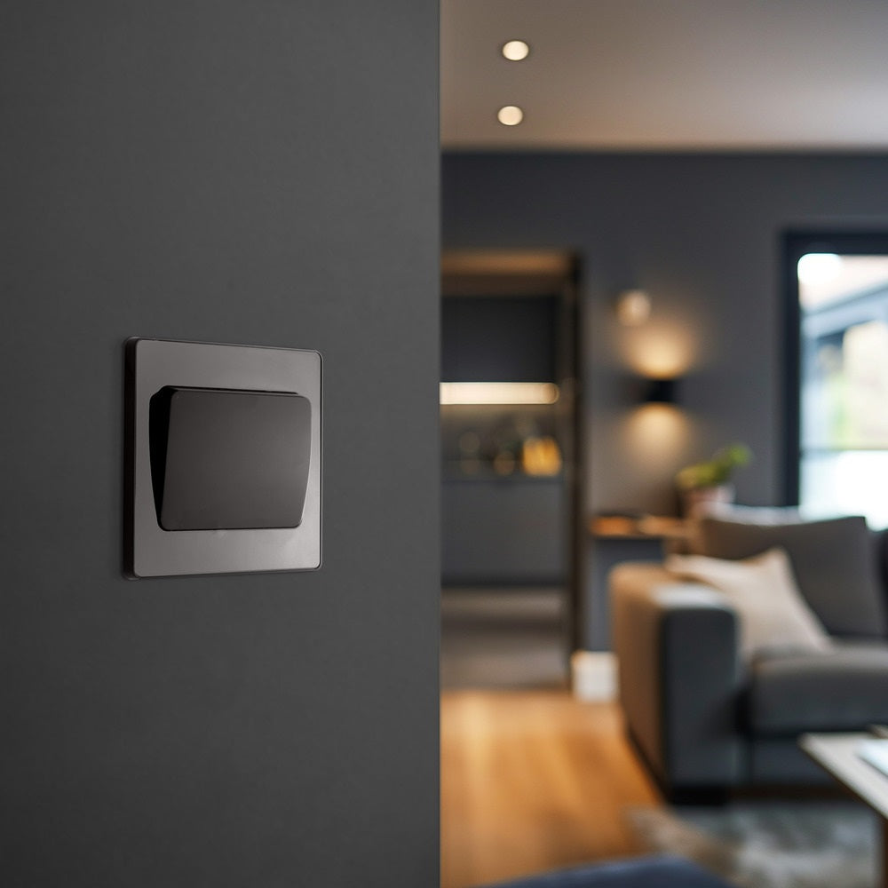 BG Evolve Polycarbonate Black Chrome 1G Wide Rocker Light Switch PCDBC12WB Available From RS Electrical interior