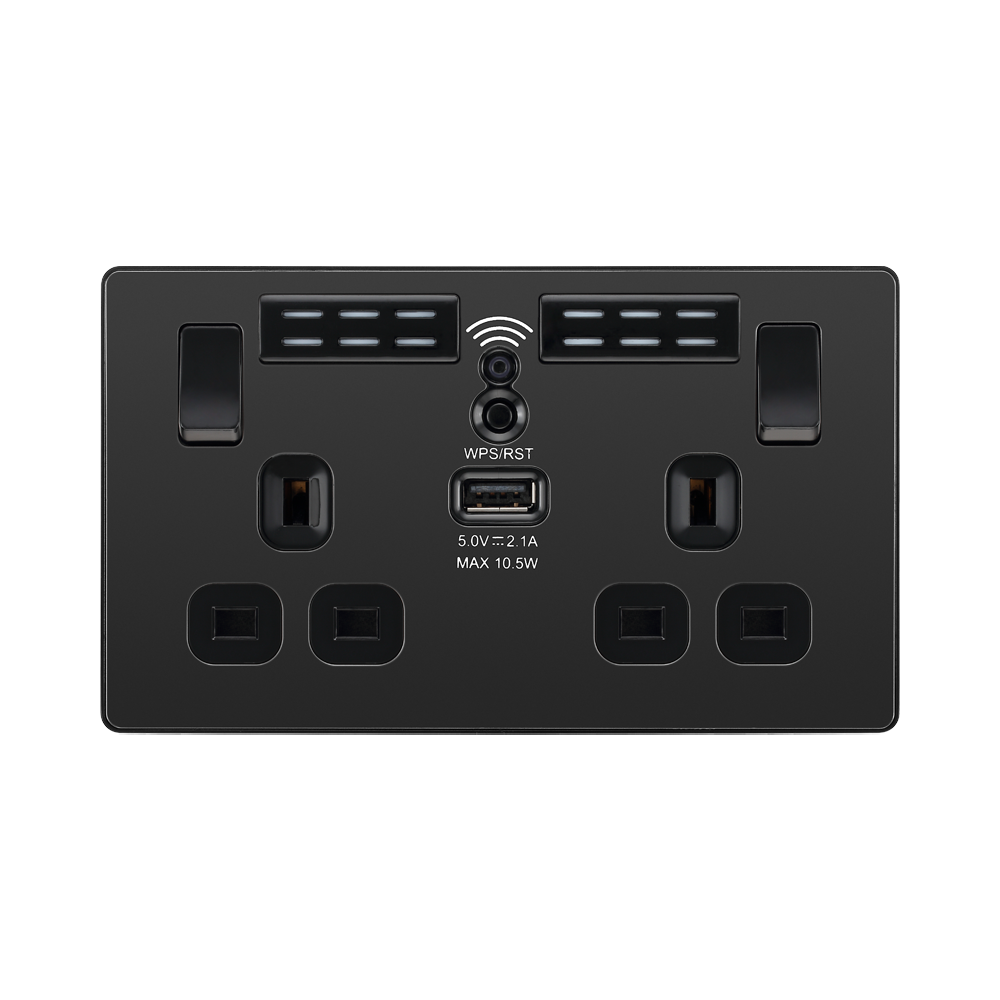 BG Evolve Black Chrome WiFi Extender with 13A double USB Socket PCDBC22UWRB