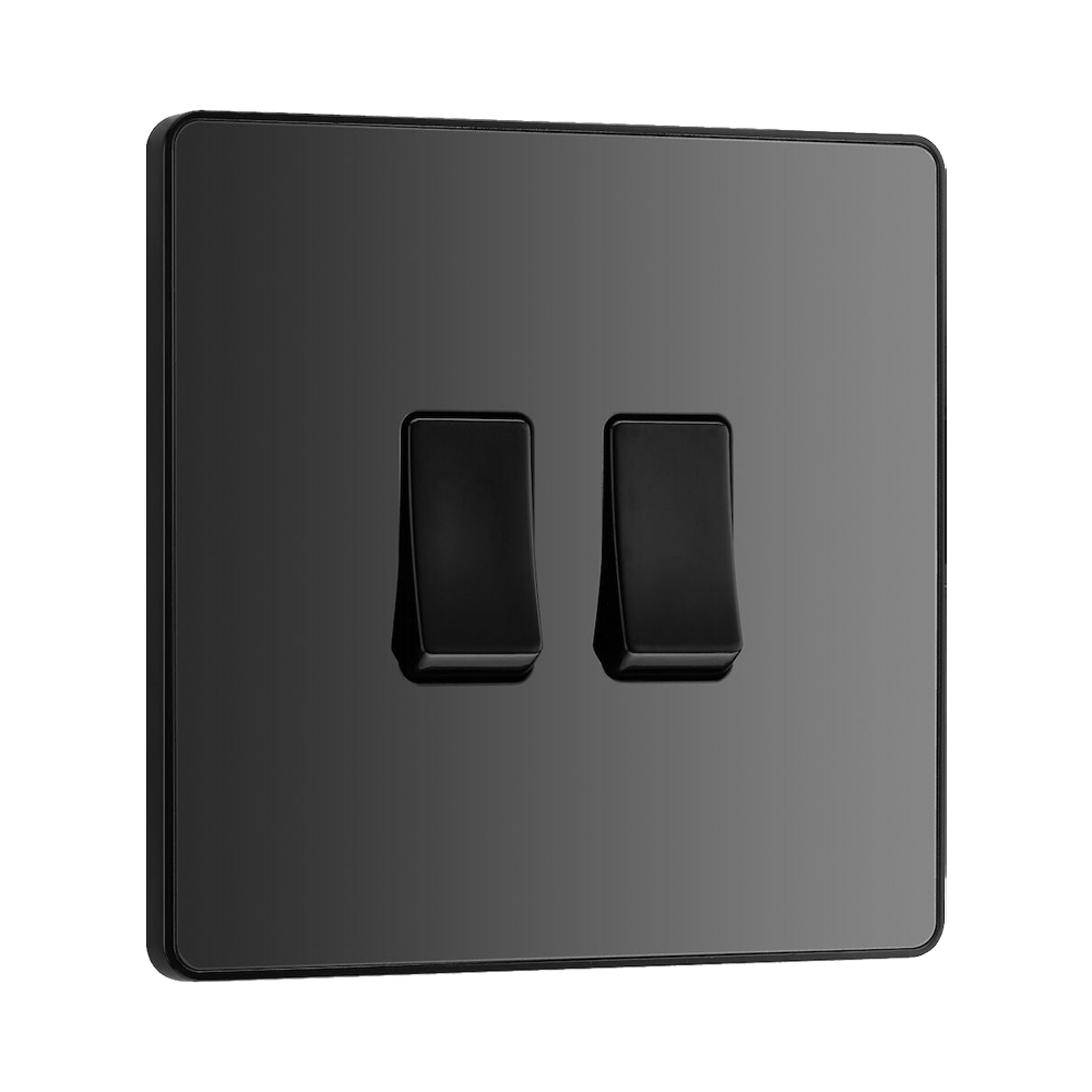 BG Evolve Polycarbonate Black Chrome 2G Light Switch PCDBC42B Available From RS Electrical left side