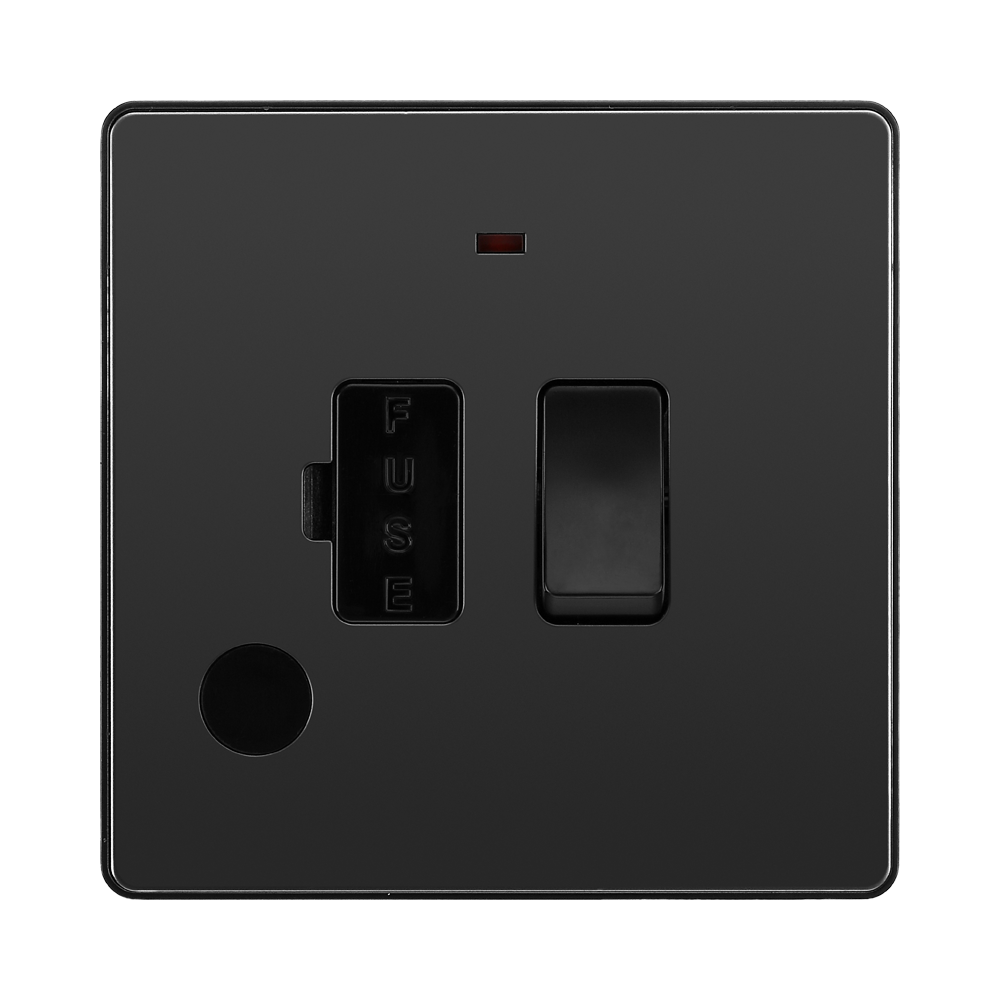 BG Evolve Black Chrome 13A Switched Spur with LED and Flex Outlet PCDBC52B