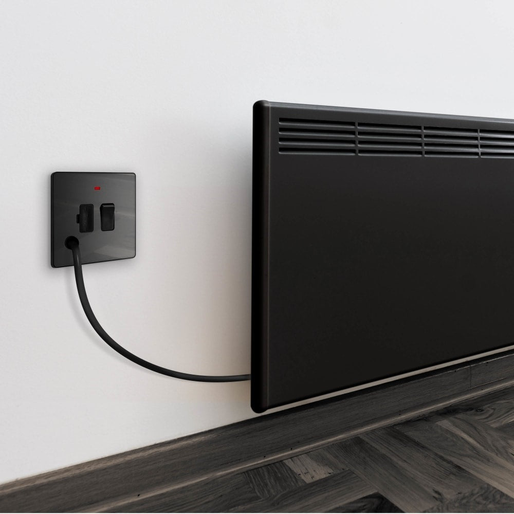 BG Evolve Polycarbonate Black Chrome 13A Switched Spur with Neon and Flex Outlet PCDBC52B Available From RS Electrical panel heater interior