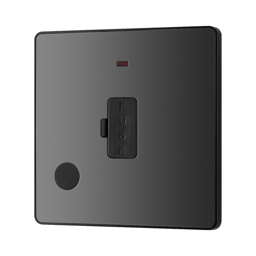 BG Evolve Polycarbonate Black Chrome 13A Unswitched Spur with Neon and Flex Outlet PCDBC54B Available From RS Electrical right side