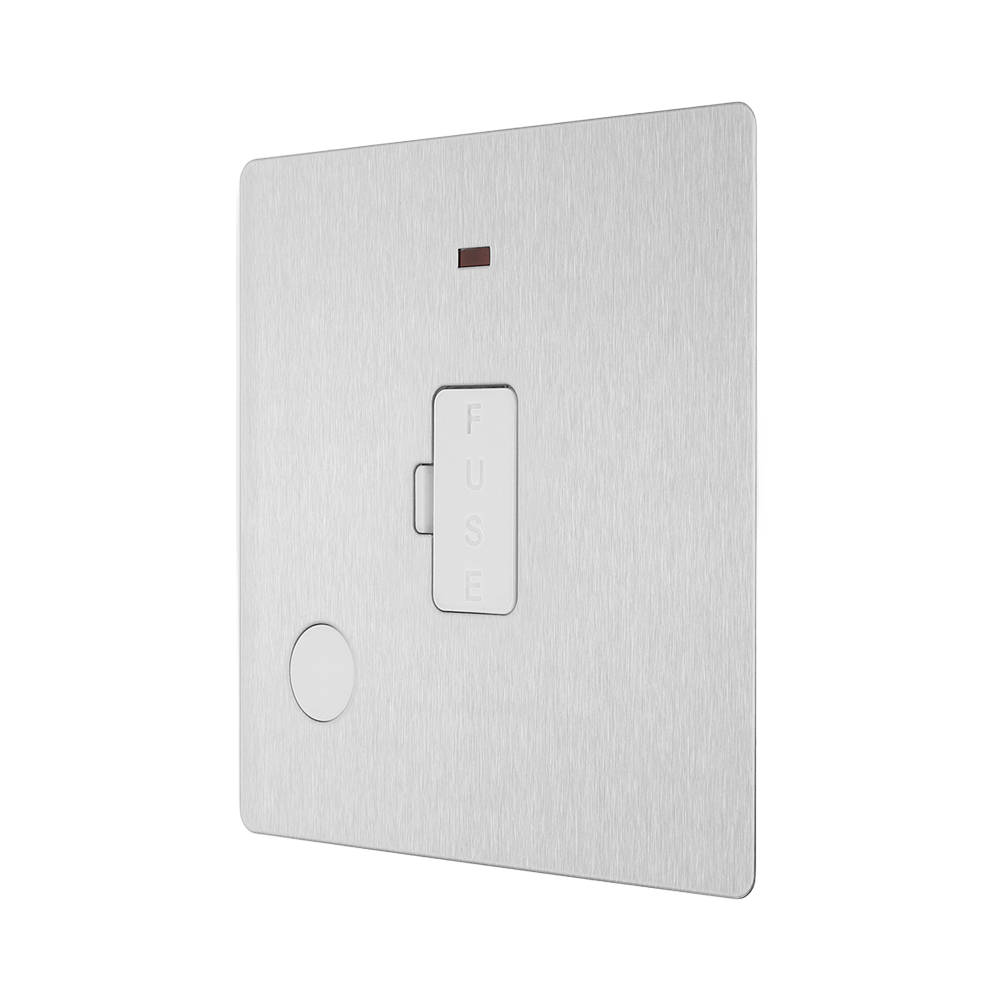 Rear view of BG Evolve Brushed Steel 13A Unswitched Spur with LED and Flex Outlet