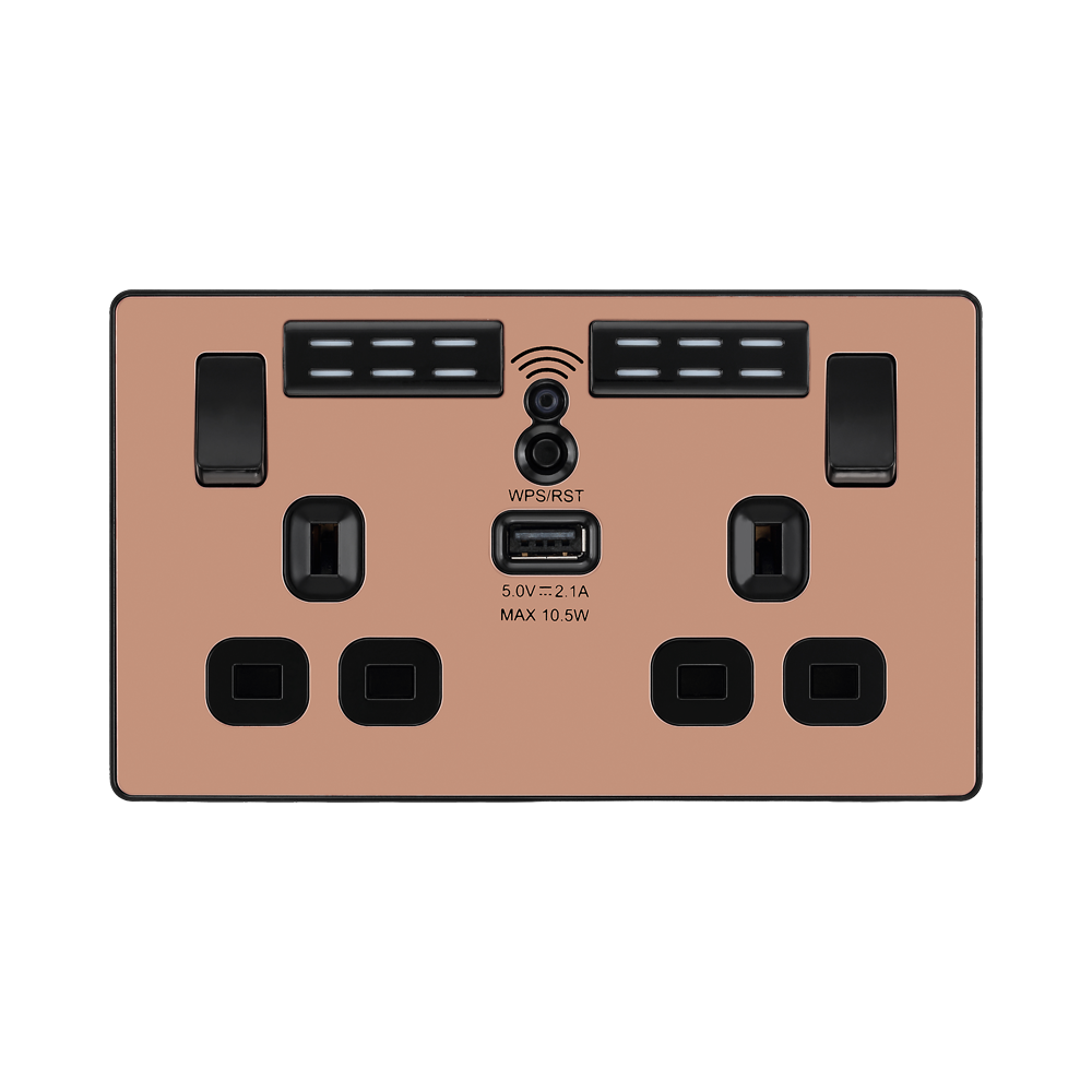 BG Evolve Polished Copper Wi-Fi Extender with 13A Double USB Socket PCDCP22UWRB