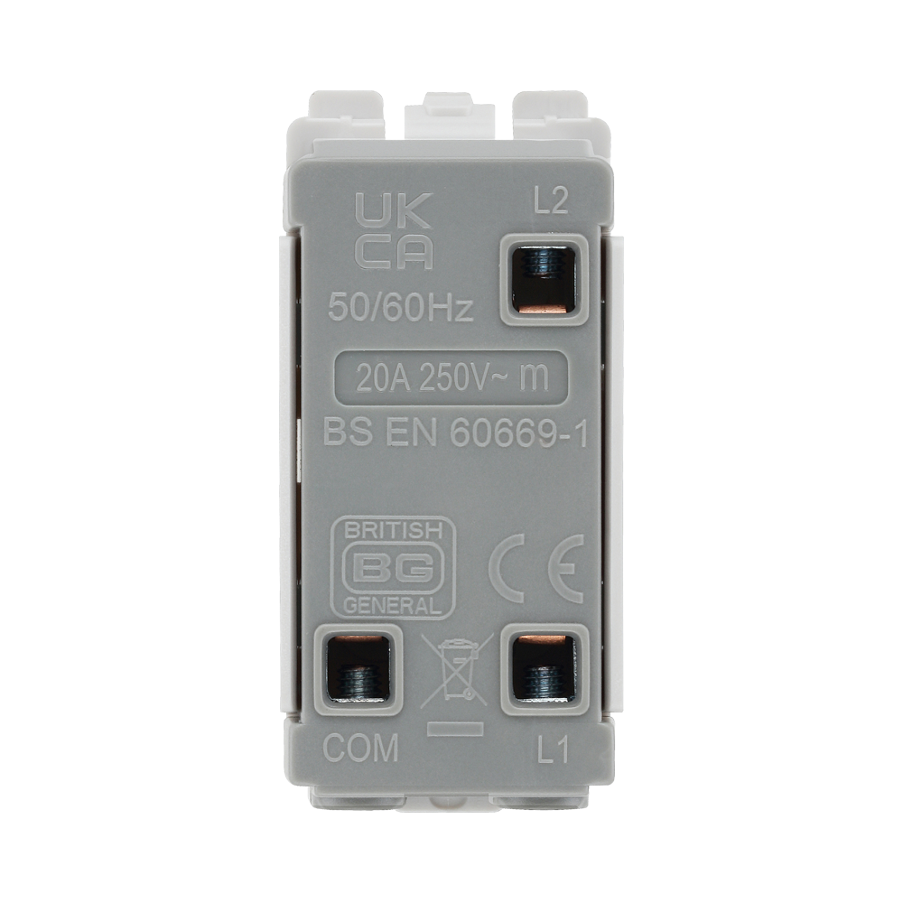 BG White Moulded PVC 20A 2 Way Single Pole Centre Off Grid Module R12C – product view 3