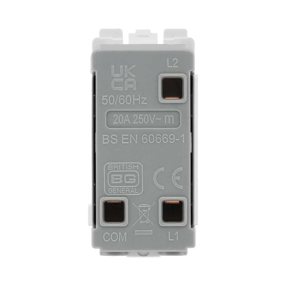 BG White Moulded PVC 20A SP Centre off Retractive Grid Module R14C – product view 3