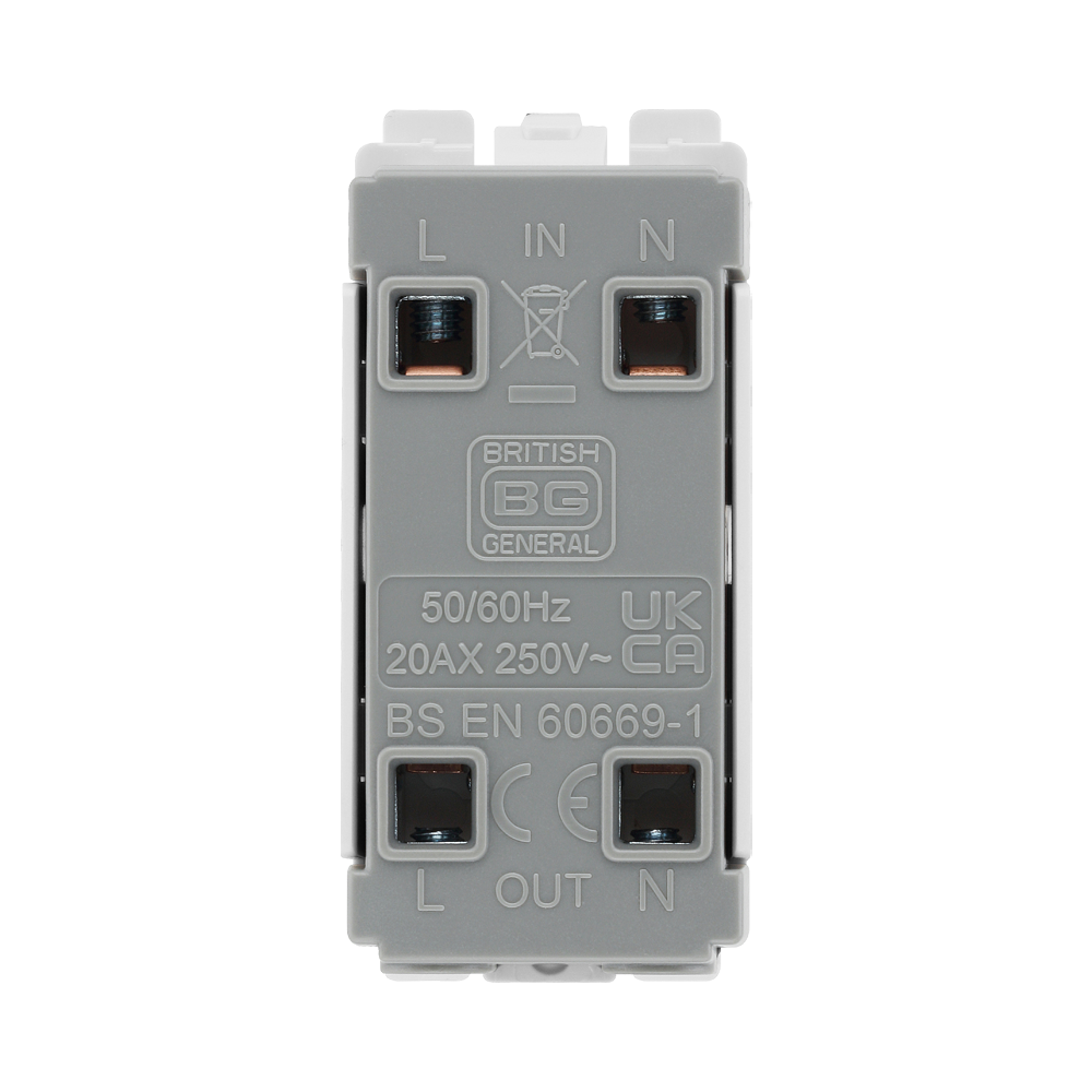 BG White Moulded PVC 20A Double Pole with Neon Grid Module R31 – product view 3