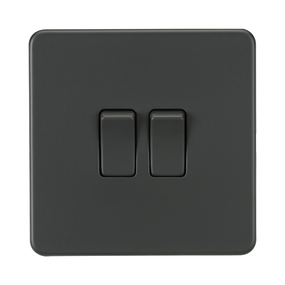 Anthracite Light Switch (2G 2-way) by Knightsbridge with Screwless flat plate rated 10AX