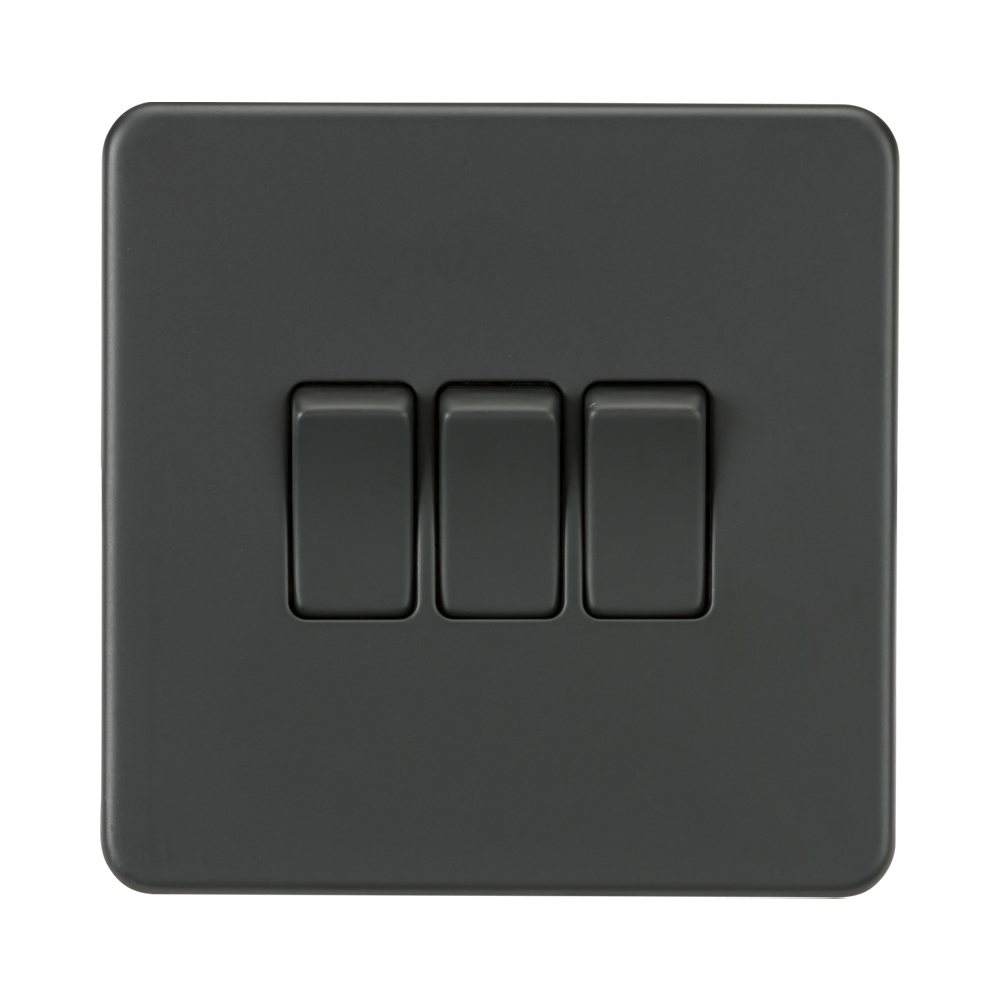 Anthracite Light Switch (3G 2-way) by Knightsbridge with Screwless flat plate rated 10AX