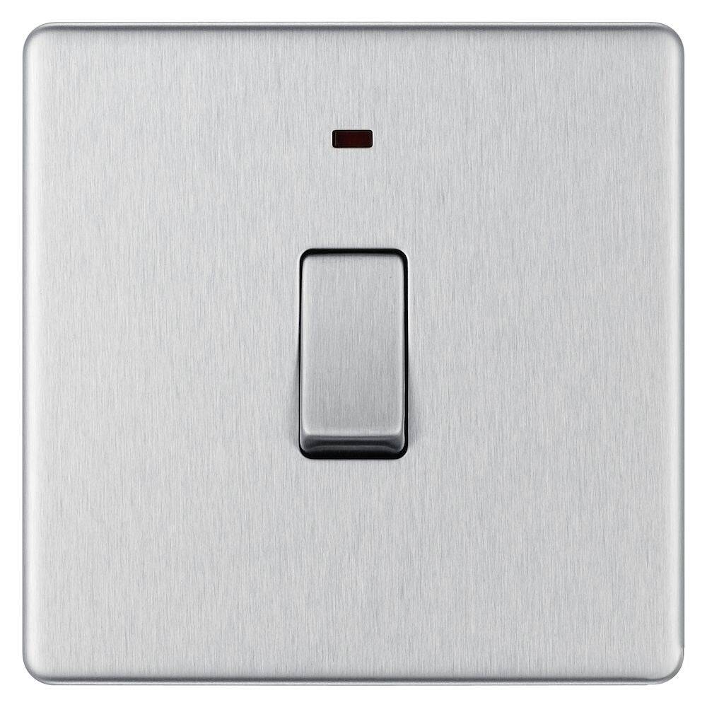 BG Screwless Brushed Steel 20A Double Pole Switch with Neon FBS31 - The Switch Depot