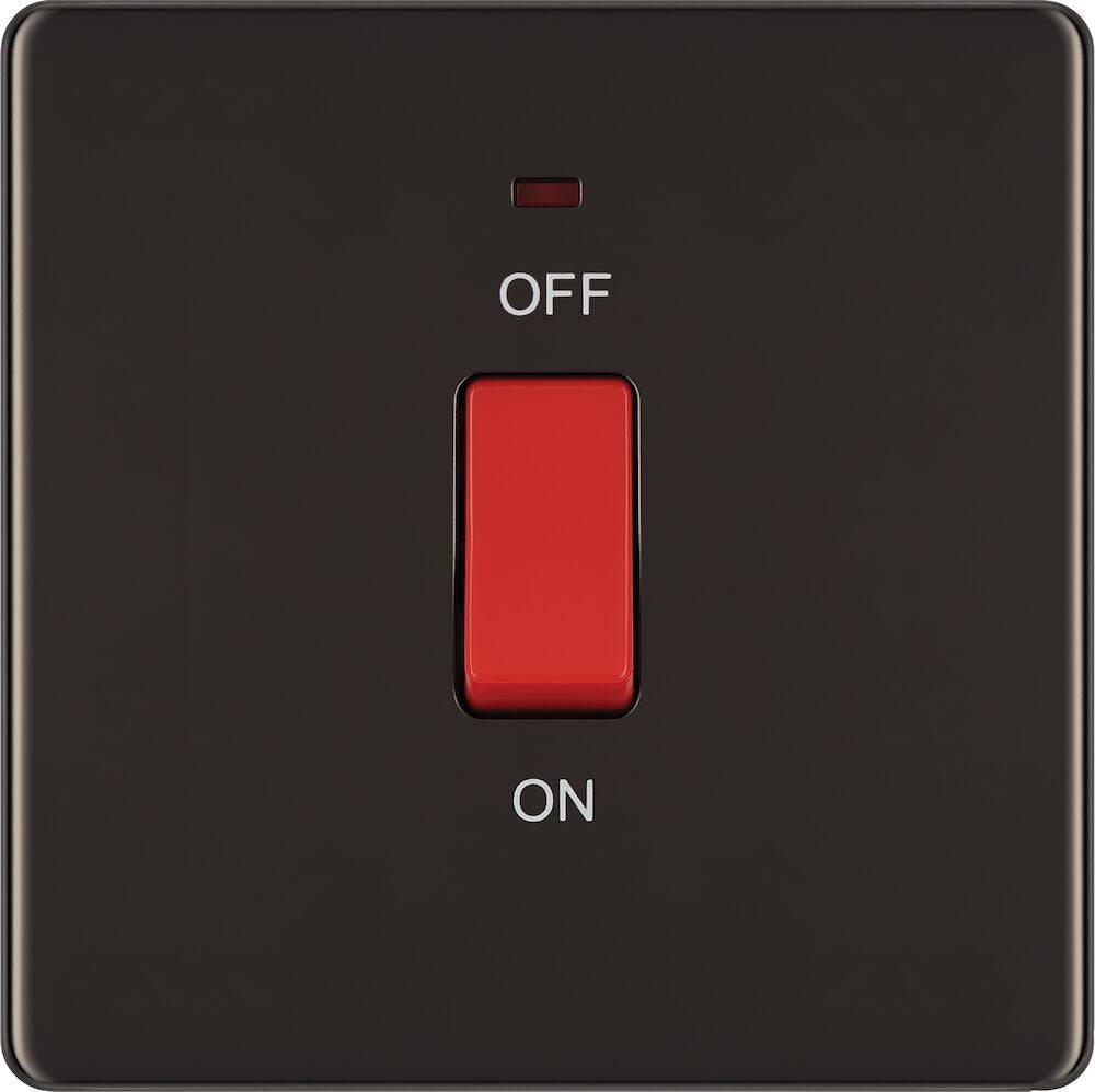 BG Screwless Black Nickel 45A Cooker Switch with Neon FBN74 - The Switch Depot