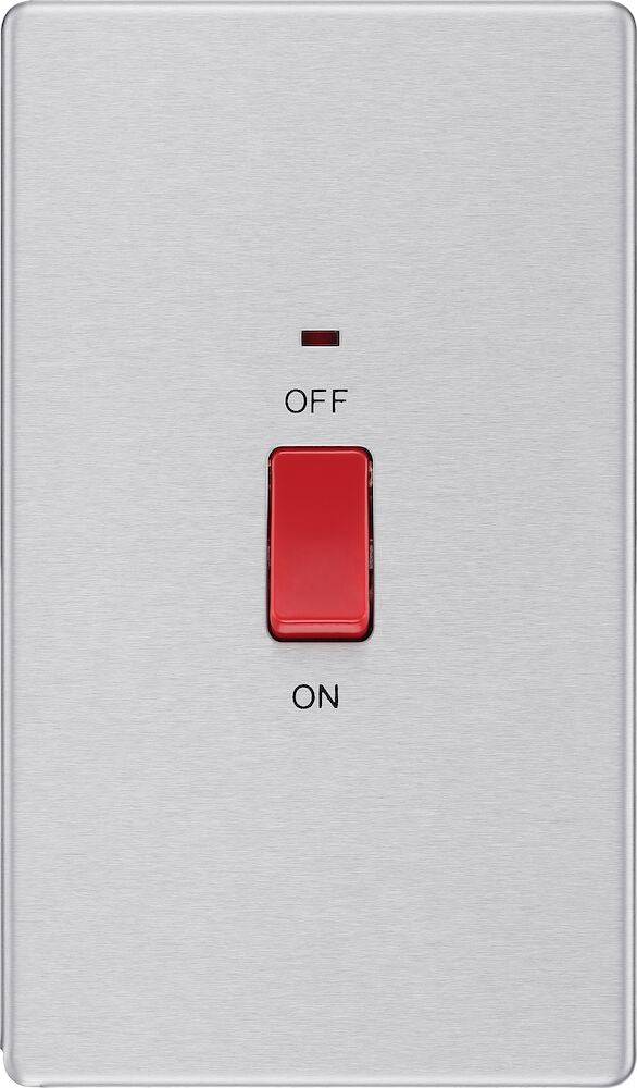 BG Screwless Brushed Steel 45A Cooker Switch with Neon FBS72 - The Switch Depot