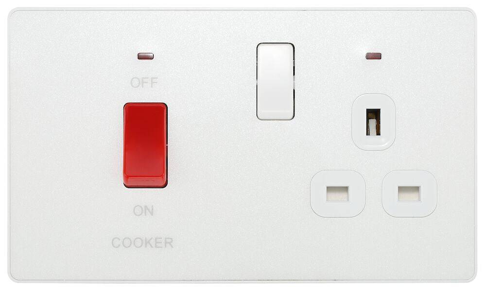 Evolve Polycarbonate Pearlescent White Cooker Switch with 13A Socket PCDCL70W - The Switch Depot