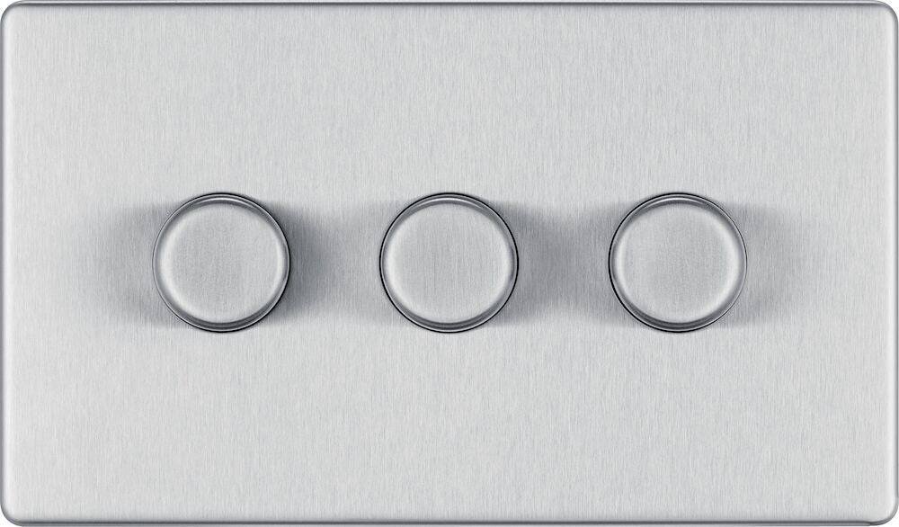 BG Screwless Brushed Steel 3G Dimmer Switch FBS83 - The Switch Depot