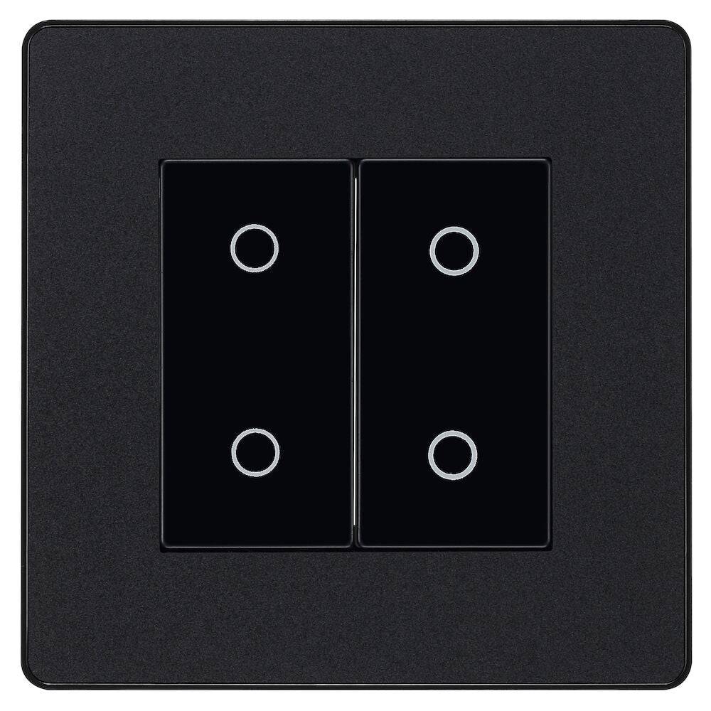 Evolve Polycarbonate Matt Black Double Master Touch Dimmer Switch PCDMBTDM2B - The Switch Depot