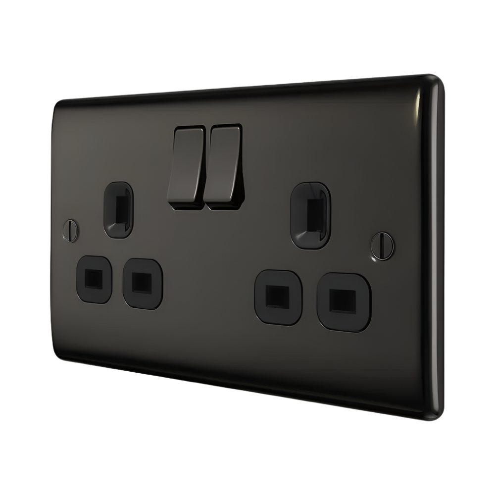 Nexus Metal Black Nickel Double Socket NBN22B - The Switch Depot