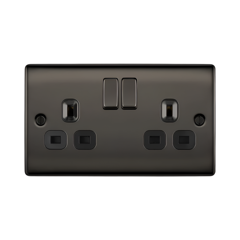 Nexus Metal Black Nickel Double Socket NBN22B - The Switch Depot