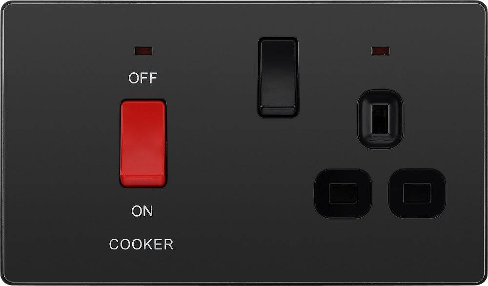 Evolve Polycarbonate Black Chrome Cooker Switch with 13A Socket PCDBC70B - The Switch Depot