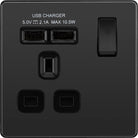 Evolve Polycarbonate Black Chrome Single USB Socket PCDBC21U2B - The Switch Depot