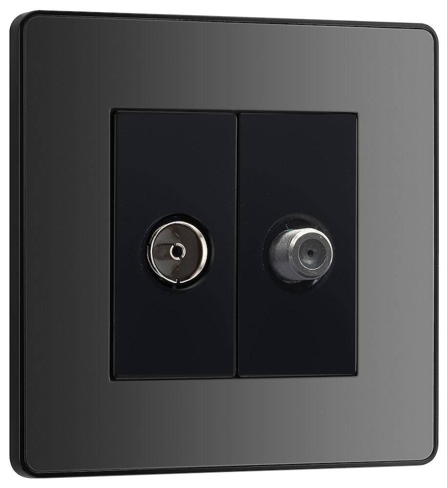 Evolve Polycarbonate Black Chrome TV and Satellite Socket PCDBCTVSATB - The Switch Depot