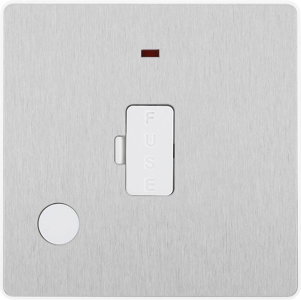 Evolve Polycarbonate Brushed Steel 13A Unswitched Spur with Neon and Flex Outlet PCDBS54W - The Switch Depot