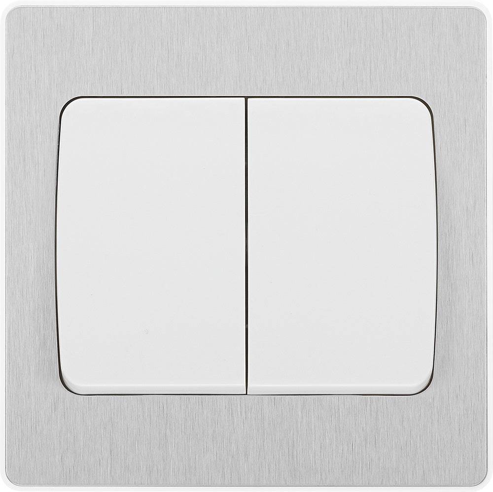 Evolve Polycarbonate Brushed Steel 2G Wide Rocker Light Switch PCDBS42WW - The Switch Depot