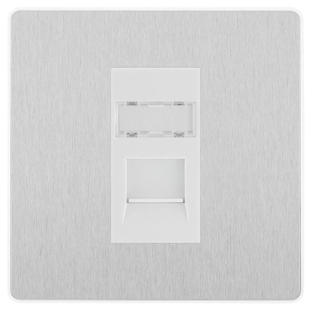 Evolve Polycarbonate Brushed Steel Cat5e Data Outlet Socket PCDBSRJ451W - The Switch Depot