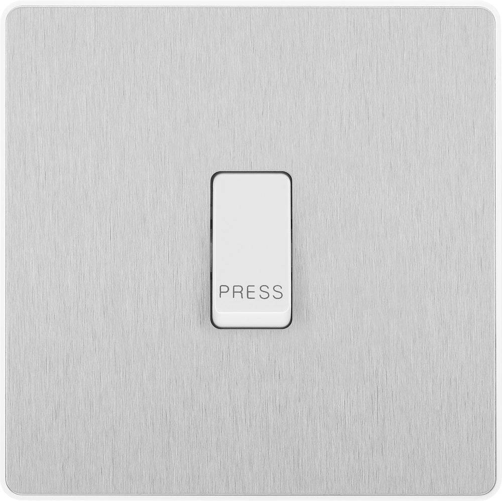 Evolve Polycarbonate Brushed Steel Retractive Switch Marked Press PCDBS14W - The Switch Depot
