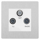 Evolve Polycarbonate Brushed Steel Triplex TV Socket PCDBSTRIW - The Switch Depot