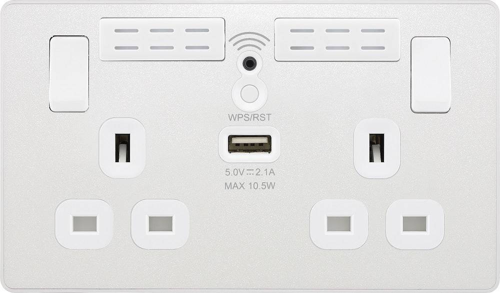 Evolve Polycarbonate Pearlescent White Double USB Socket with WiFi Extender PCDCL22UWRW - The Switch Depot