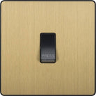 Evolve Polycarbonate Satin Brass Retractive Switch Marked Press PCDSB14B - The Switch Depot