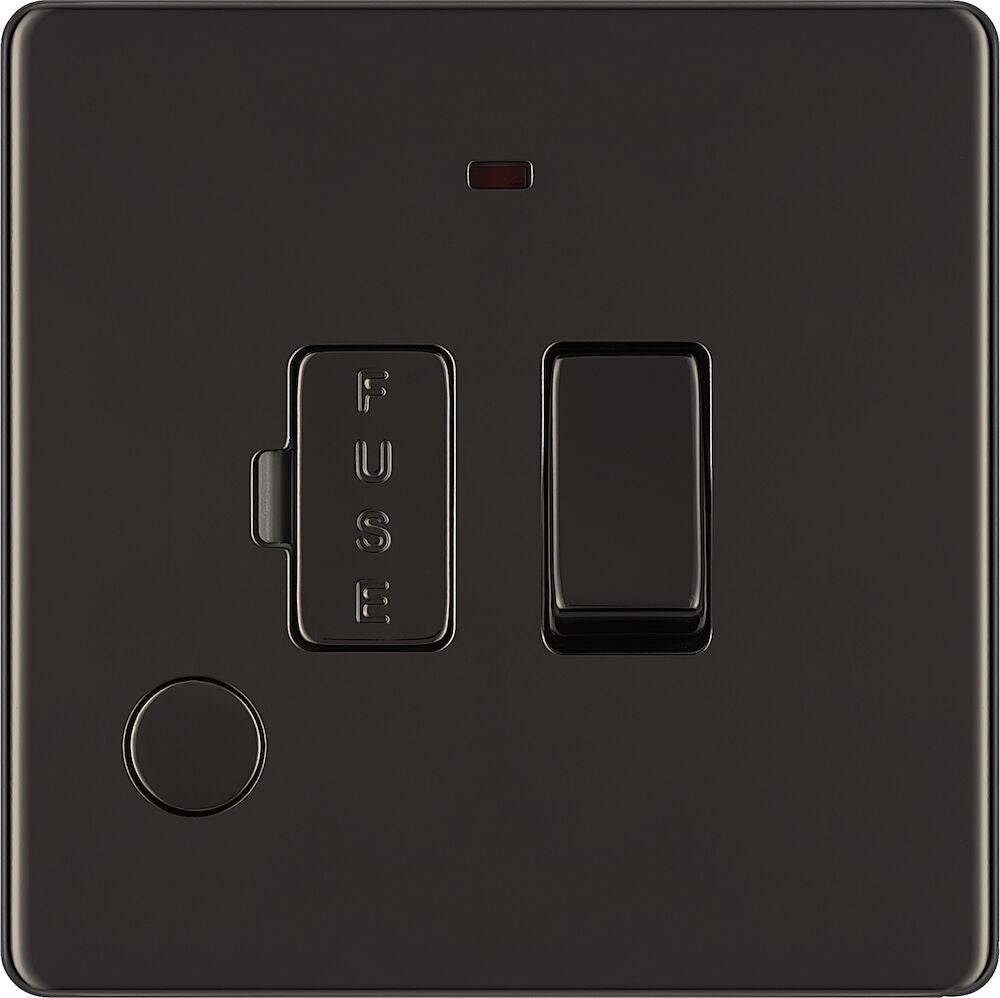 BG Screwless Black Nickel 13A Switched Spur with Neon & Flex Outlet FBN53 - The Switch Depot