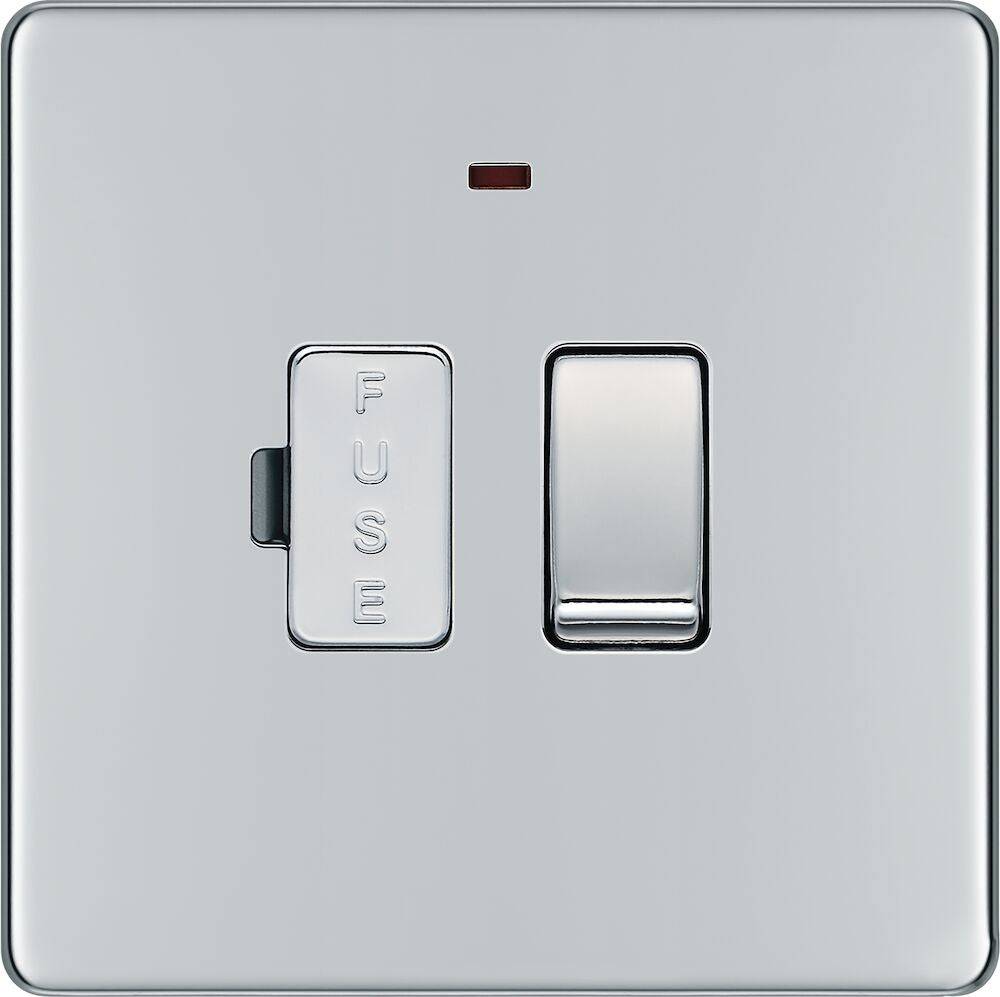 BG Screwless Polished Chrome 13A Switched Spur with Neon FPC52 - The Switch Depot